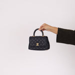 Limited Edition Chanel 23P Caviar Chain Handle Coco Navy Top Handle - FashioNica