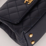 Limited Edition Chanel 23P Caviar Chain Handle Coco Navy Top Handle - FashioNica