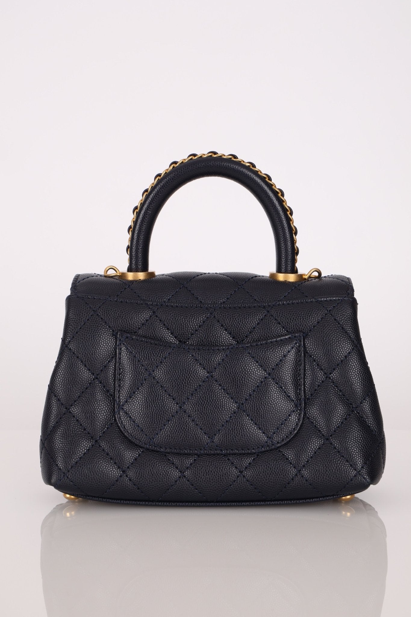 Limited Edition Chanel 23P Caviar Chain Handle Coco Navy Top Handle - FashioNica