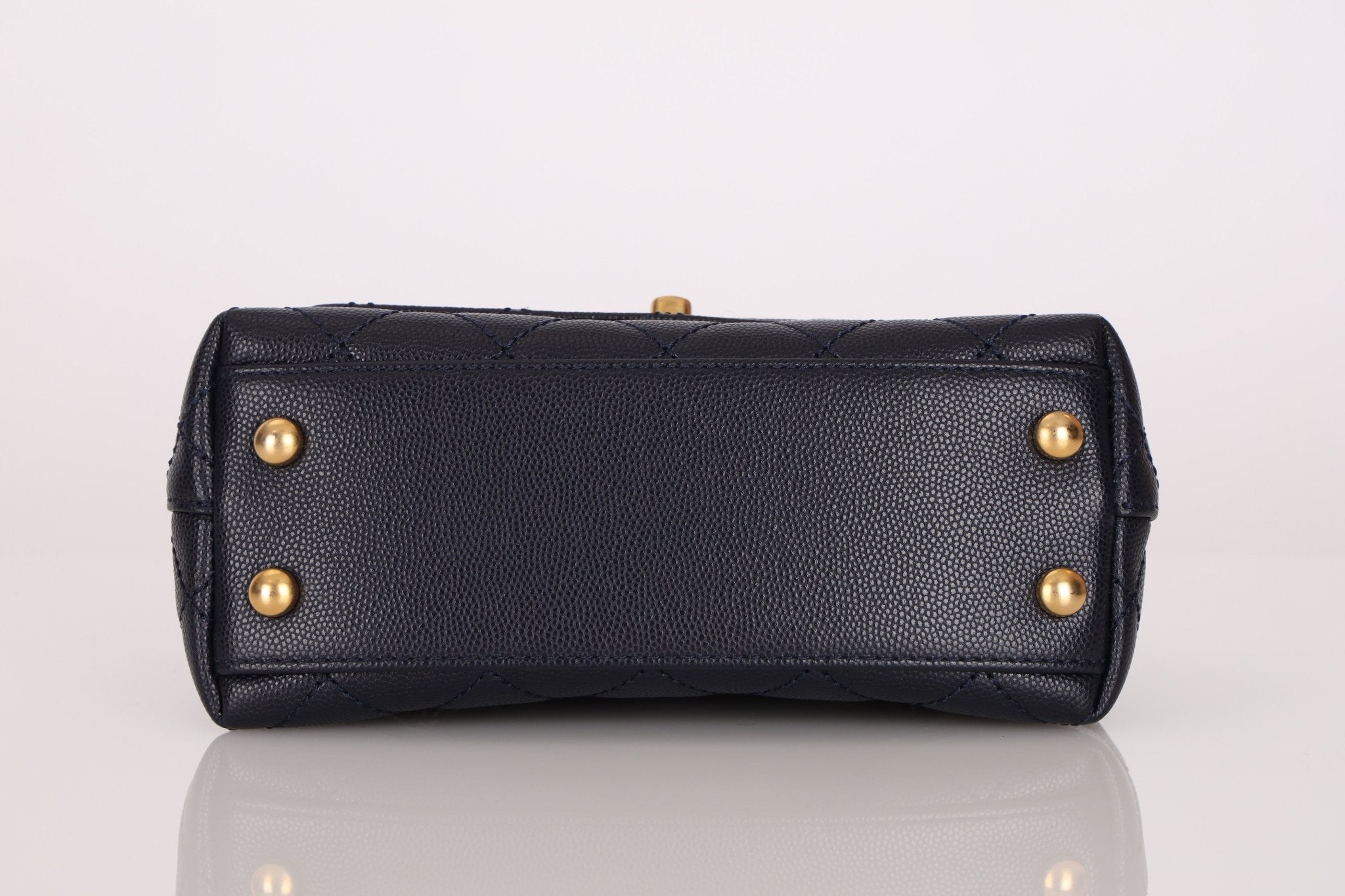 Limited Edition Chanel 23P Caviar Chain Handle Coco Navy Top Handle - FashioNica