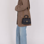 Limited Edition Chanel 23P Caviar Chain Handle Coco Navy Top Handle - FashioNica