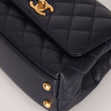 Limited Edition Chanel 23P Caviar Chain Handle Coco Navy Top Handle - FashioNica