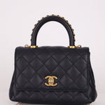 Limited Edition Chanel 23P Caviar Chain Handle Coco Navy Top Handle - FashioNica