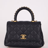 Limited Edition Chanel 23P Caviar Chain Handle Coco Navy Top Handle - FashioNica