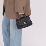 Limited Edition Chanel 23P Caviar Chain Handle Coco Navy Top Handle - FashioNica