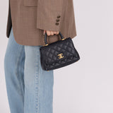 Limited Edition Chanel 23P Caviar Chain Handle Coco Navy Top Handle - FashioNica