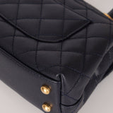 Limited Edition Chanel 23P Caviar Chain Handle Coco Navy Top Handle - FashioNica