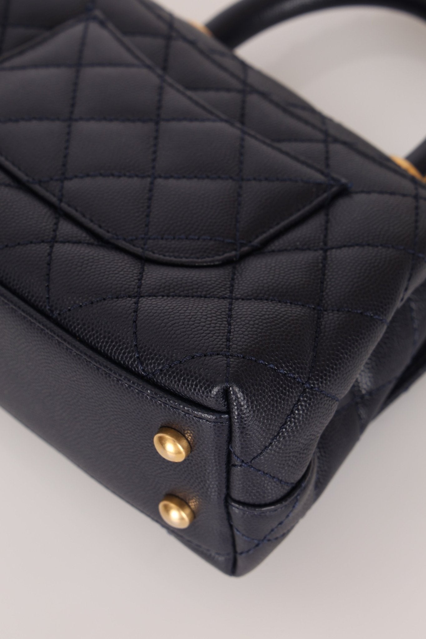 Limited Edition Chanel 23P Caviar Chain Handle Coco Navy Top Handle - FashioNica