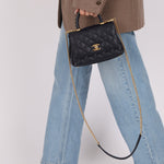 Limited Edition Chanel 23P Caviar Chain Handle Coco Navy Top Handle - FashioNica