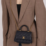 Limited Edition Chanel 23P Caviar Chain Handle Coco Navy Top Handle - FashioNica