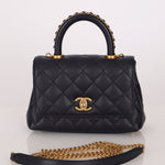 Limited Edition Chanel 23P Caviar Chain Handle Coco Navy Top Handle - FashioNica