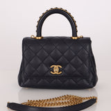 Limited Edition Chanel 23P Caviar Chain Handle Coco Navy Top Handle - FashioNica