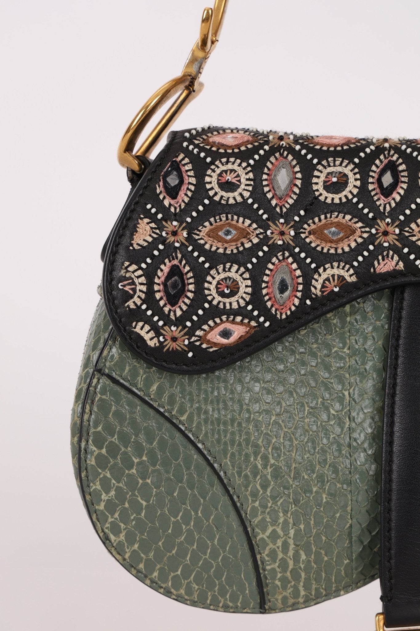 Limited Edition Dior 2019 Beaded Python Mini Saddle with Dior Guitar Strap - FashioNica
