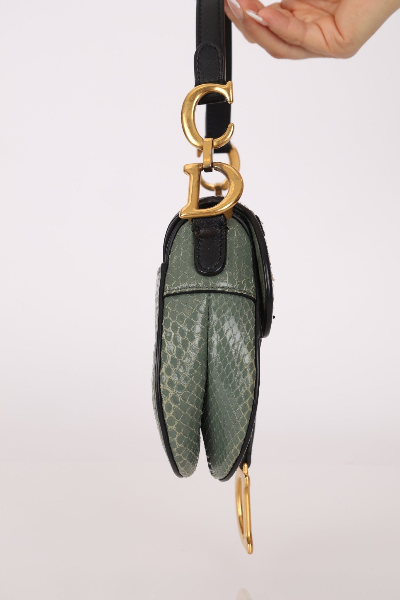 Limited Edition Dior 2019 Beaded Python Mini Saddle with Dior Guitar Strap - FashioNica