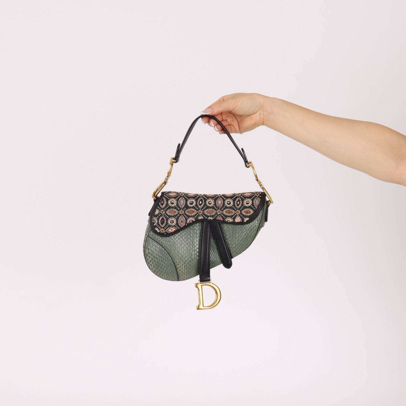 Limited Edition Dior 2019 Beaded Python Mini Saddle with Dior Guitar Strap - FashioNica