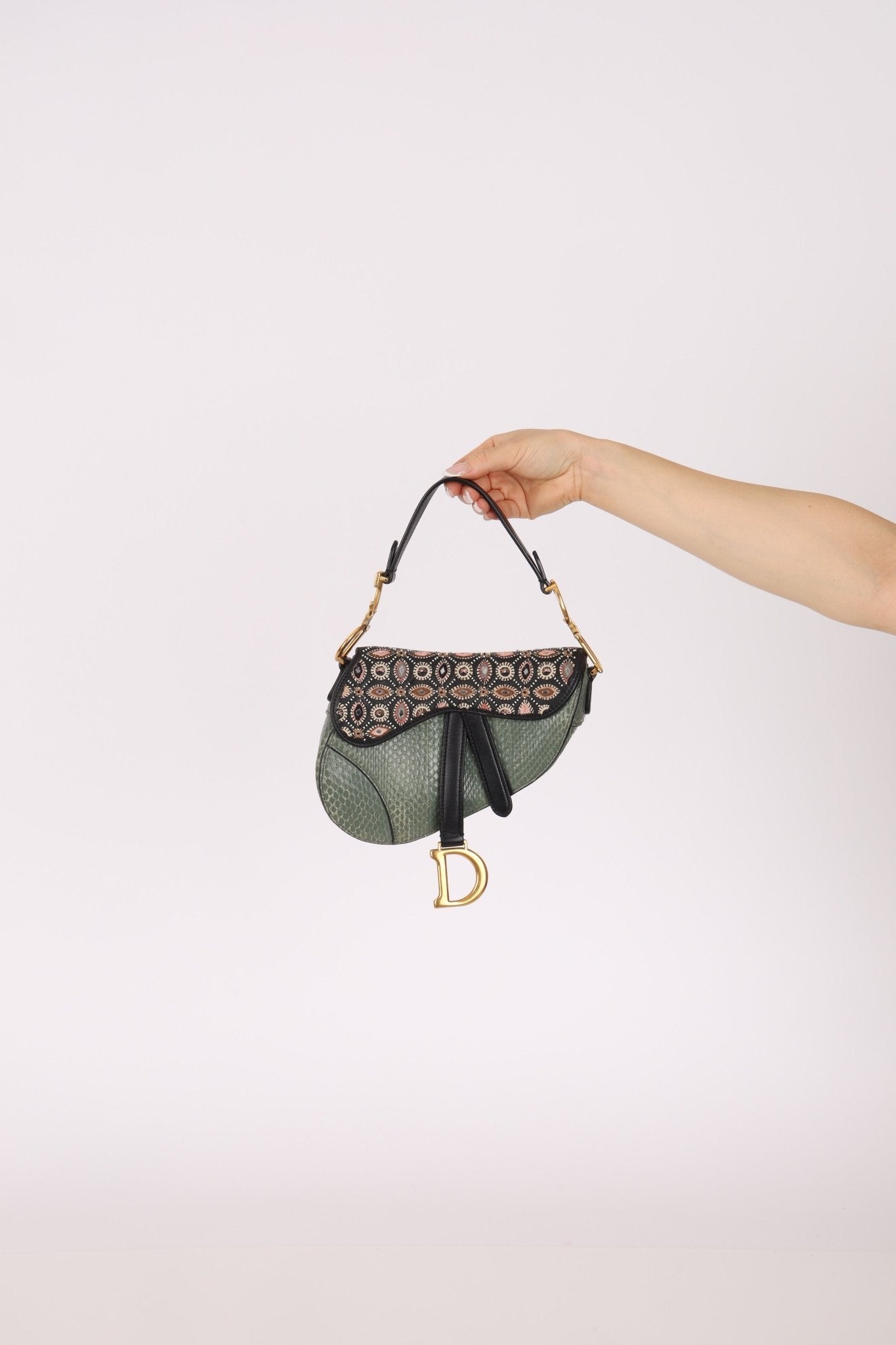 Limited Edition Dior 2019 Beaded Python Mini Saddle with Dior Guitar Strap - FashioNica