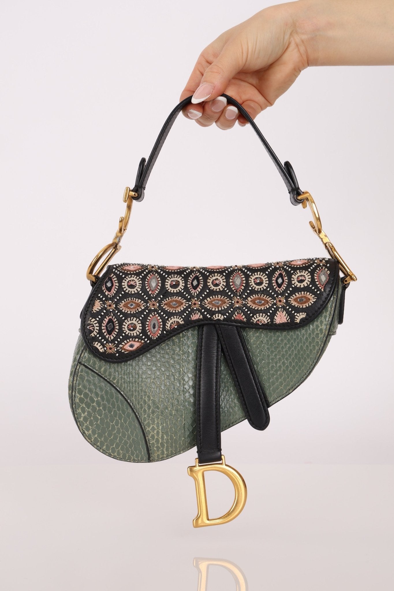 Limited Edition Dior 2019 Beaded Python Mini Saddle with Dior Guitar Strap - FashioNica