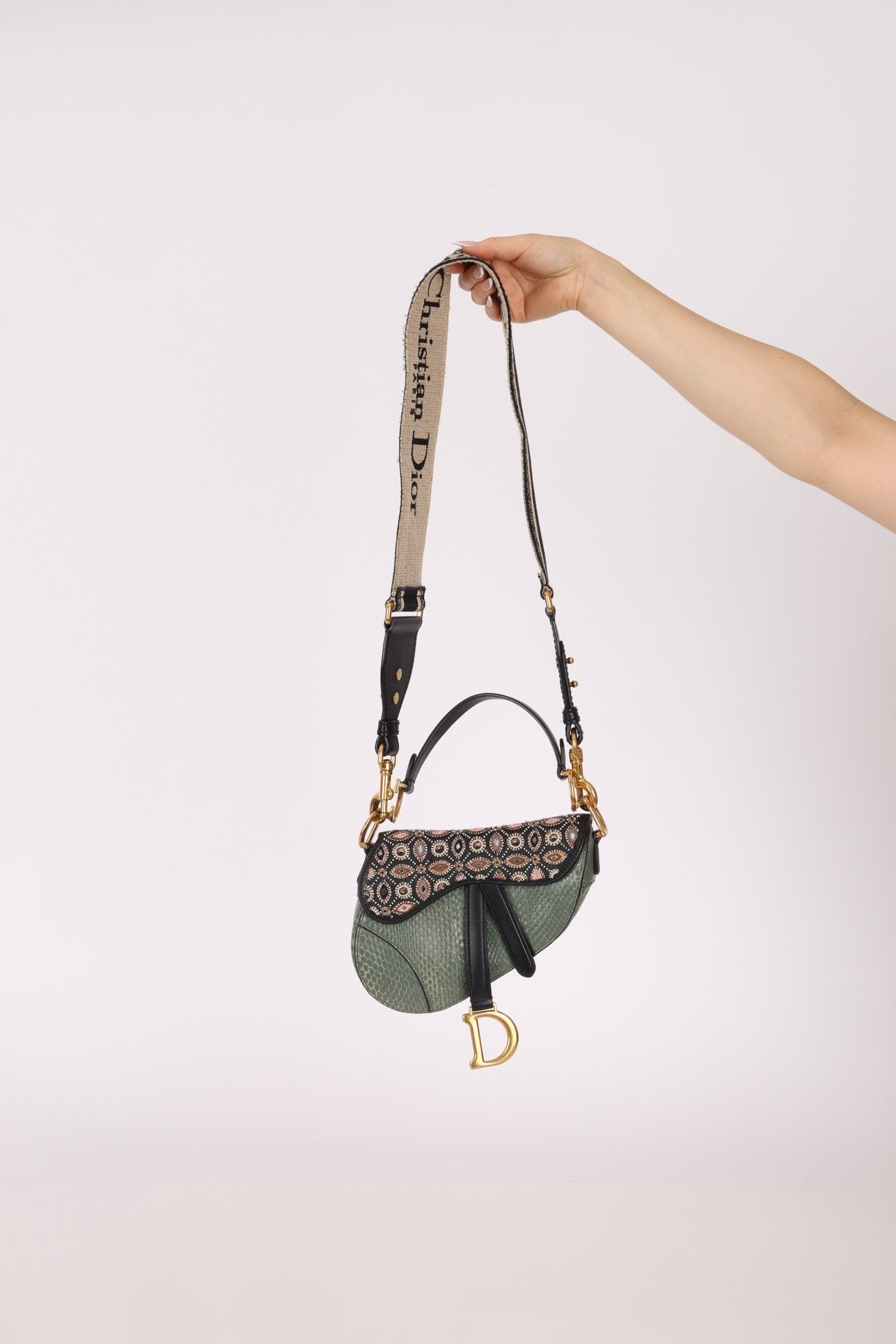Limited Edition Dior 2019 Beaded Python Mini Saddle with Dior Guitar Strap - FashioNica
