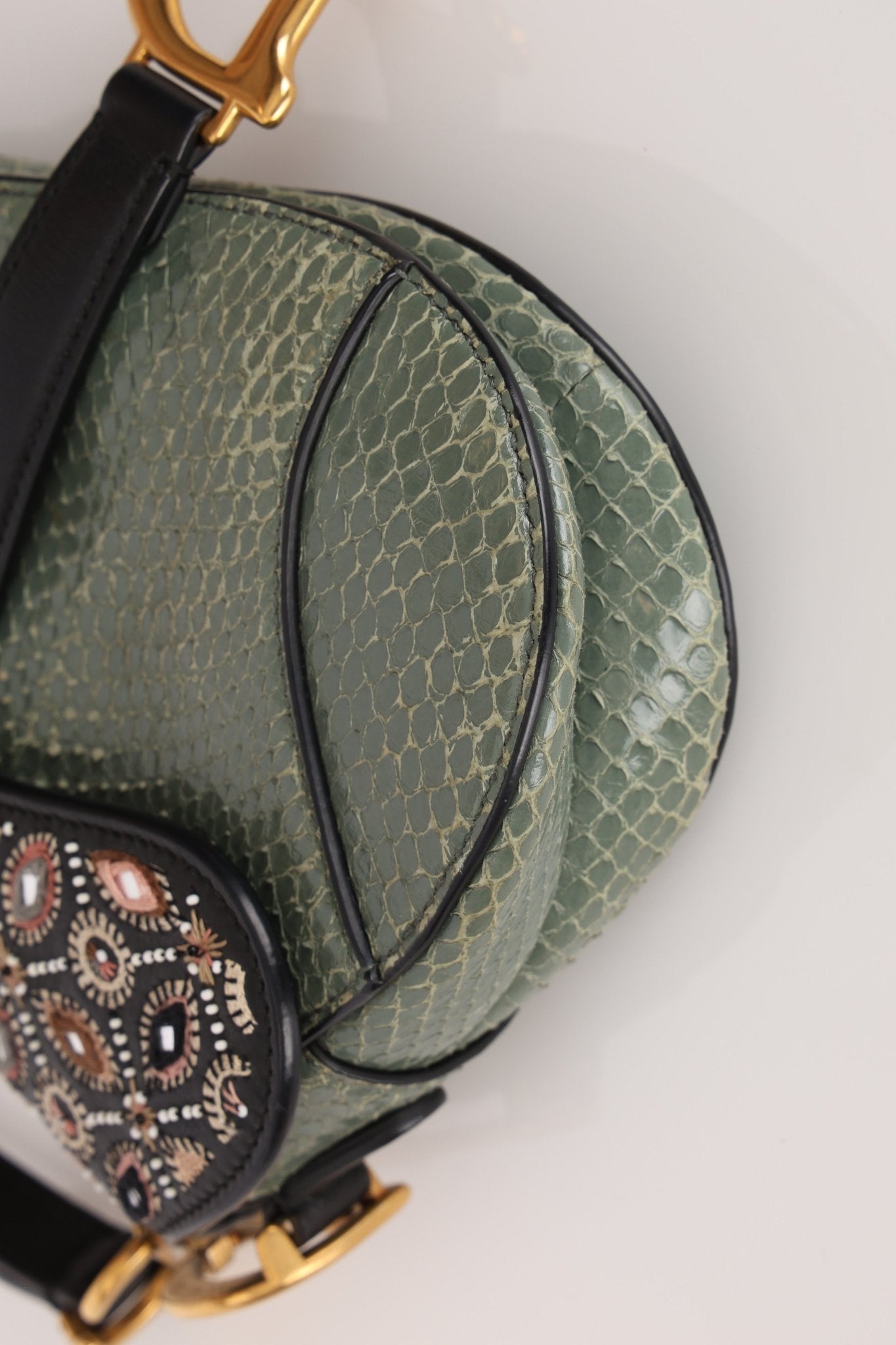 Limited Edition Dior 2019 Beaded Python Mini Saddle with Dior Guitar Strap - FashioNica