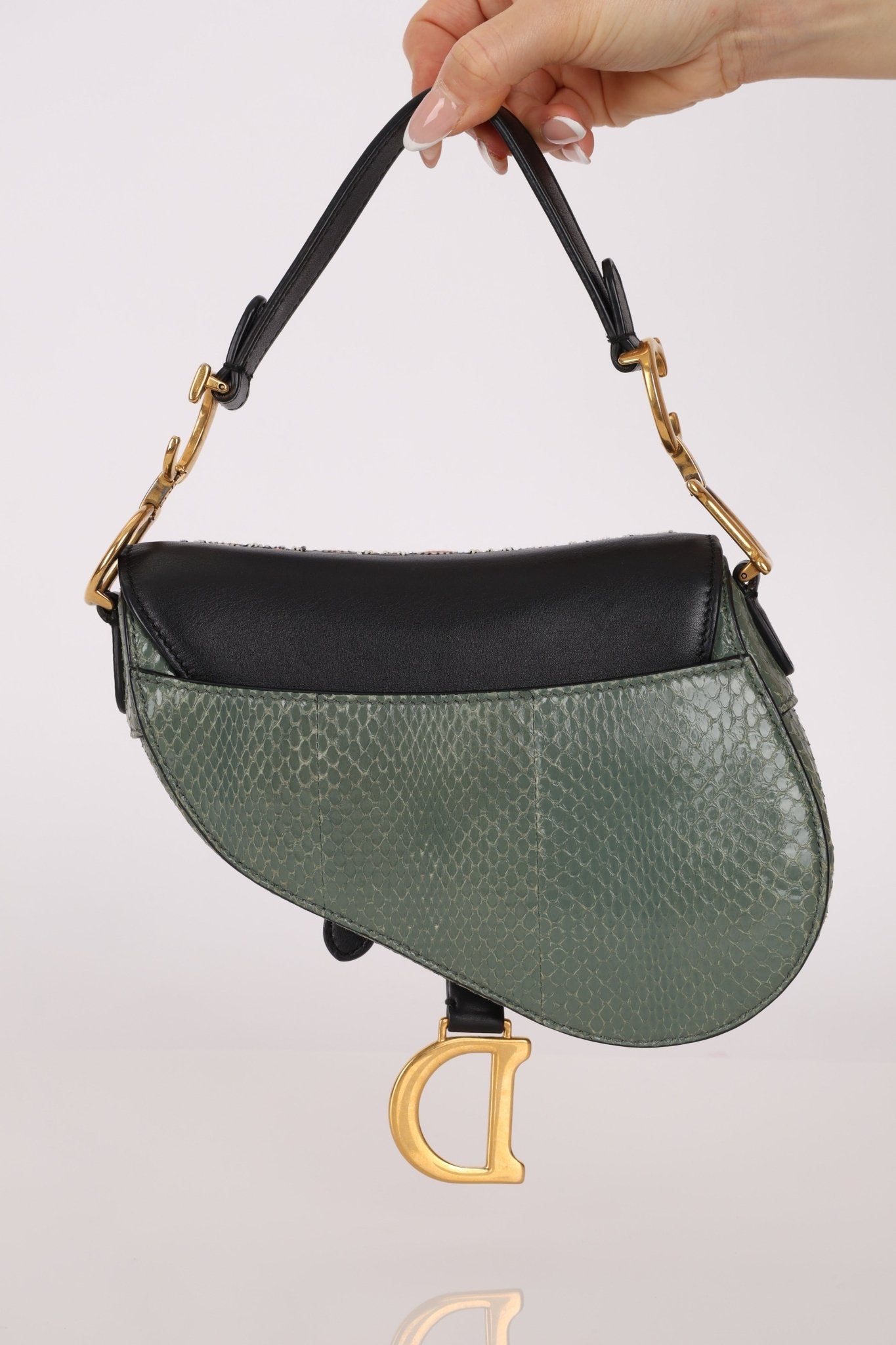 Limited Edition Dior 2019 Beaded Python Mini Saddle with Dior Guitar Strap - FashioNica