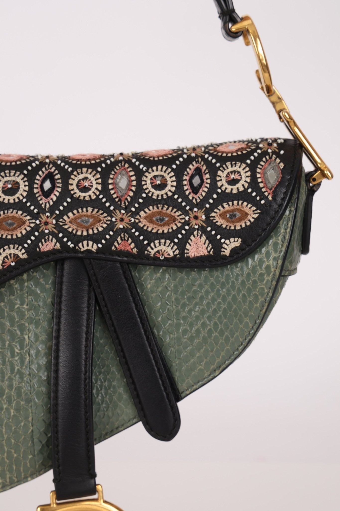 Limited Edition Dior 2019 Beaded Python Mini Saddle with Dior Guitar Strap - FashioNica