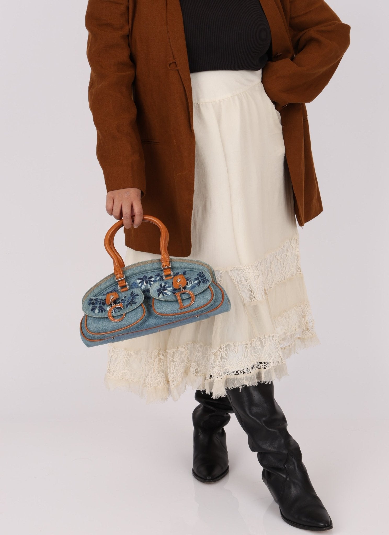 Limited Edition Dior John Galliano 2005 Denim Embroidered Dectective Bag - FashioNica