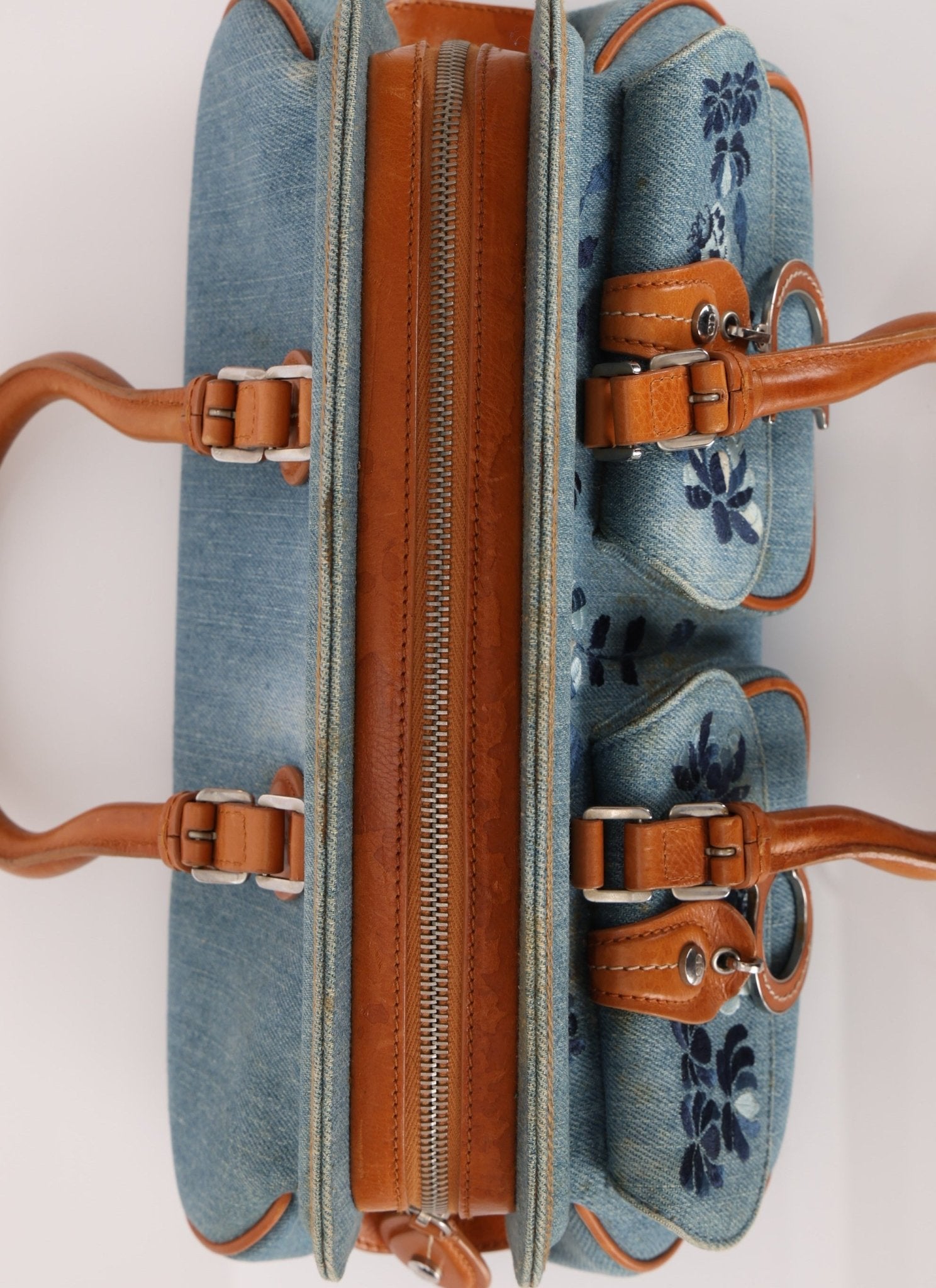 Limited Edition Dior John Galliano 2005 Denim Embroidered Dectective Bag - FashioNica