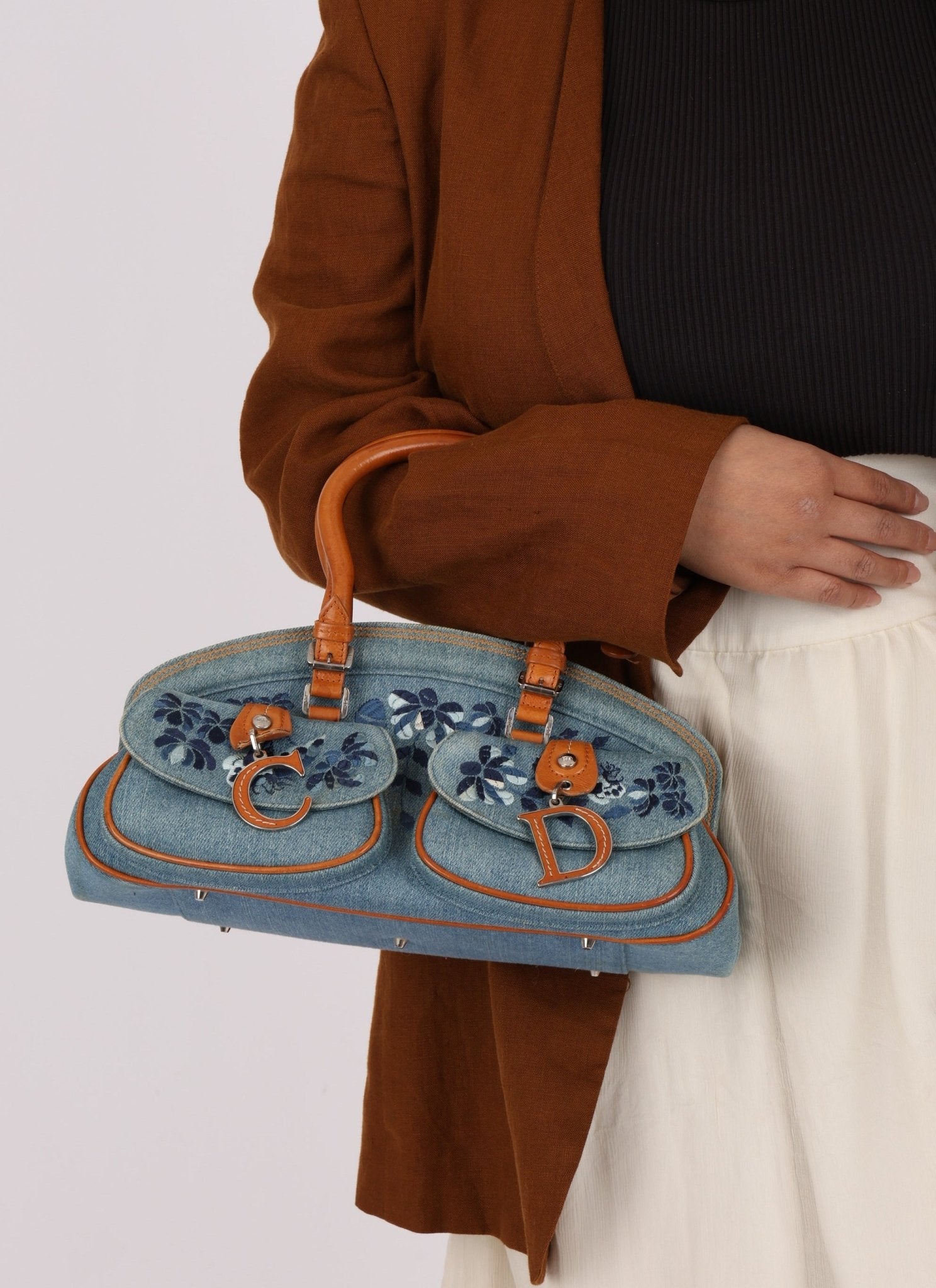 Limited Edition Dior John Galliano 2005 Denim Embroidered Dectective Bag - FashioNica