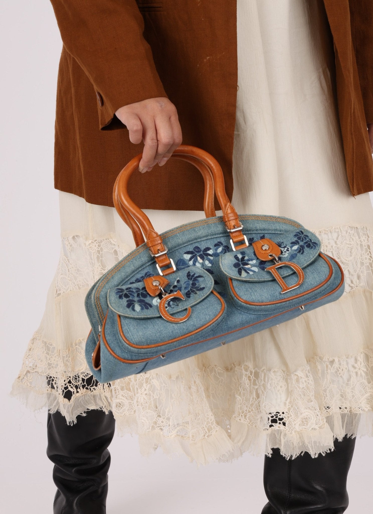 Limited Edition Dior John Galliano 2005 Denim Embroidered Dectective Bag - FashioNica