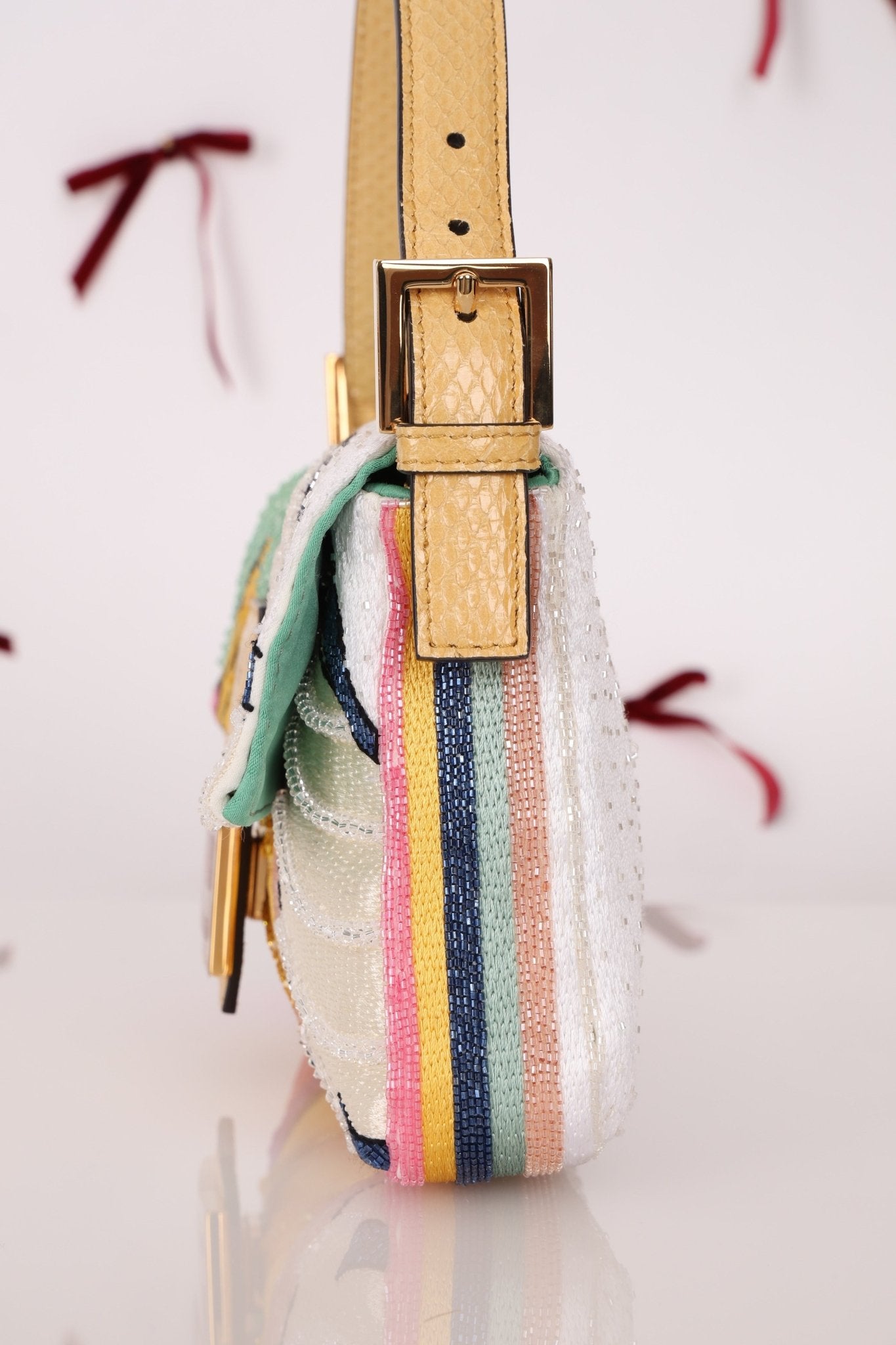 Limited Edition Fendi 1997 Pop - Art Beaded Sequin Snakeskin Baguette - FashioNica