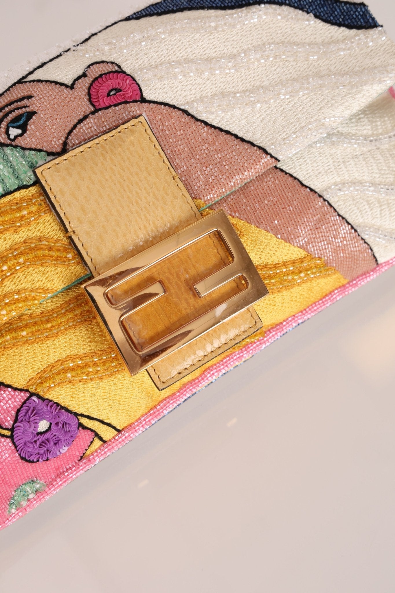 Limited Edition Fendi 1997 Pop - Art Beaded Sequin Snakeskin Baguette - FashioNica