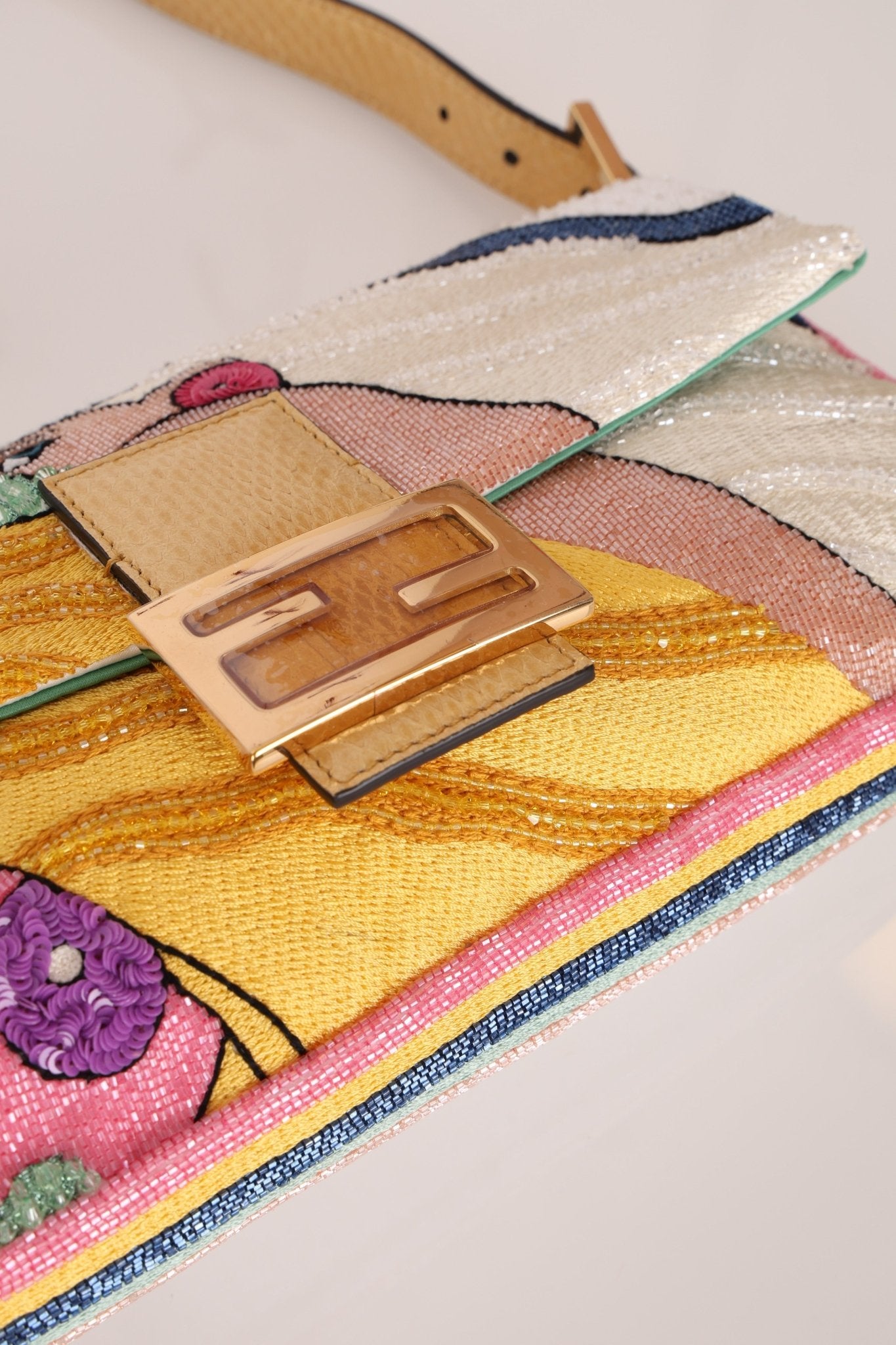 Limited Edition Fendi 1997 Pop - Art Beaded Sequin Snakeskin Baguette - FashioNica