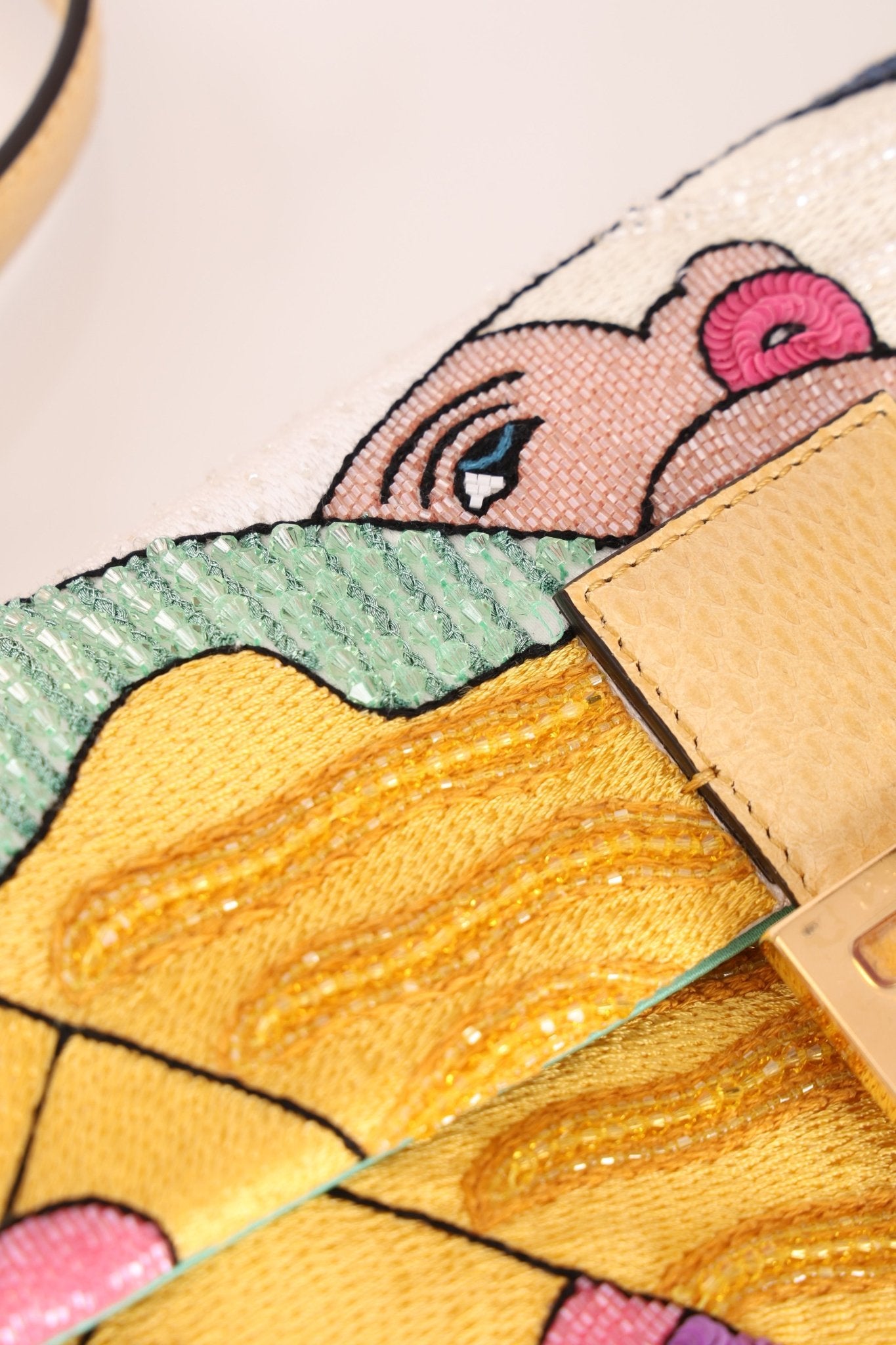 Limited Edition Fendi 1997 Pop - Art Beaded Sequin Snakeskin Baguette - FashioNica