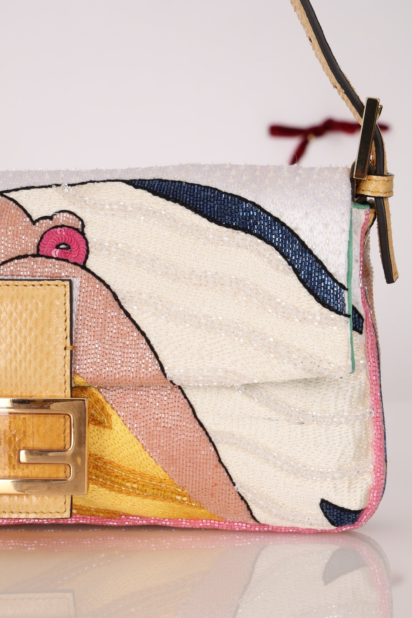 Limited Edition Fendi 1997 Pop - Art Beaded Sequin Snakeskin Baguette - FashioNica