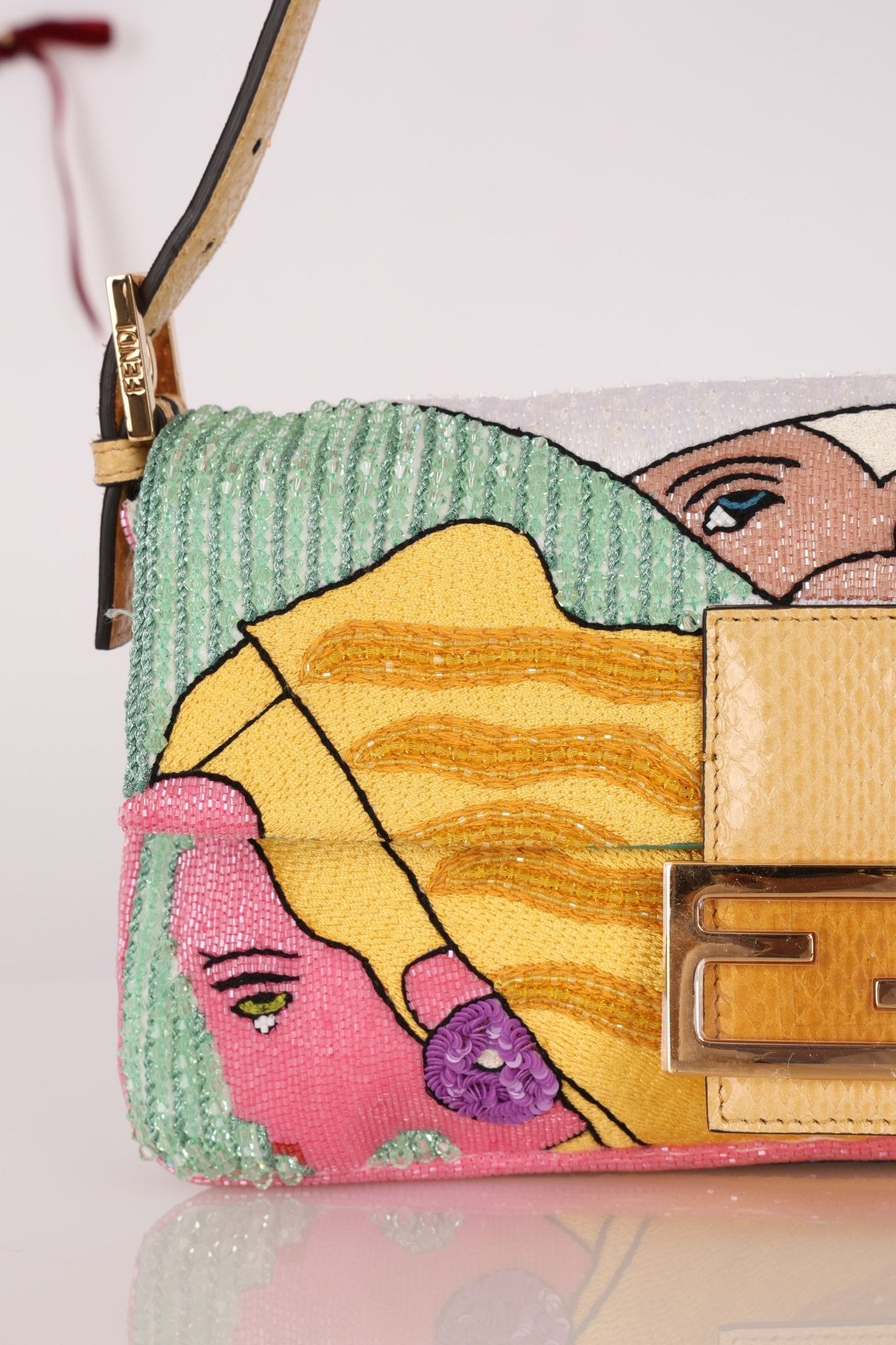 Limited Edition Fendi 1997 Pop - Art Beaded Sequin Snakeskin Baguette - FashioNica