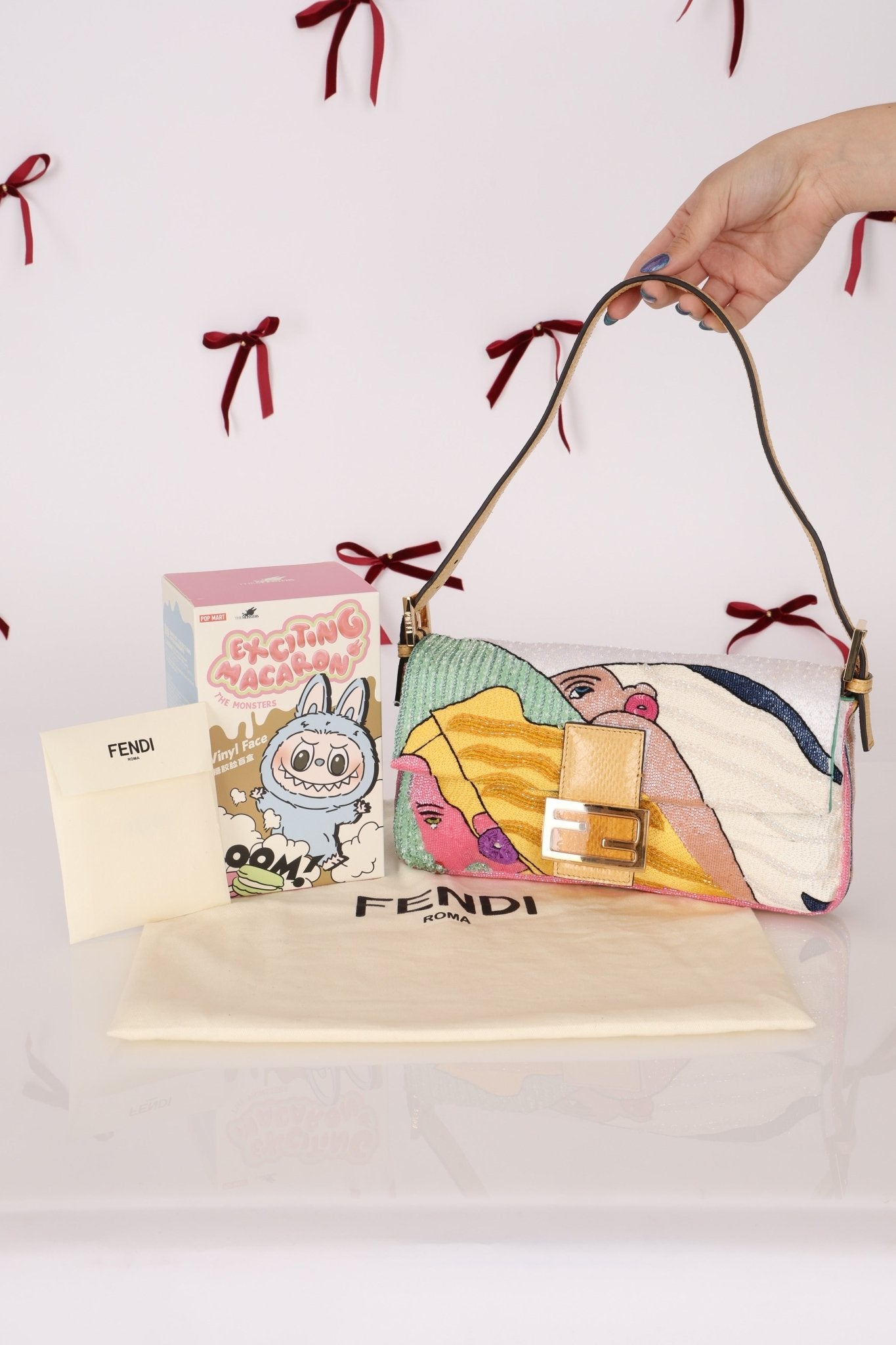 Limited Edition Fendi 1997 Pop - Art Beaded Sequin Snakeskin Baguette - FashioNica