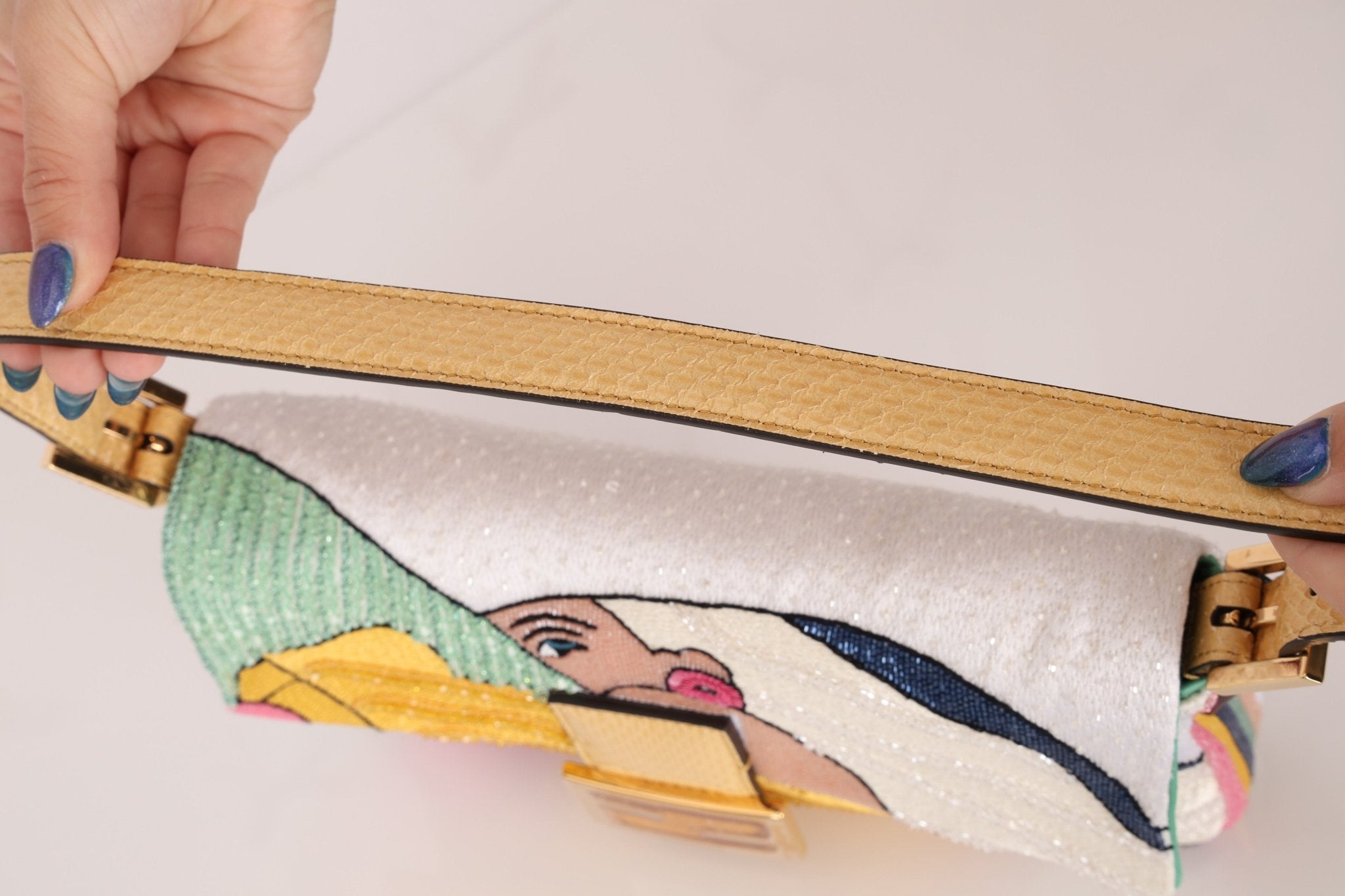 Limited Edition Fendi 1997 Pop - Art Beaded Sequin Snakeskin Baguette - FashioNica