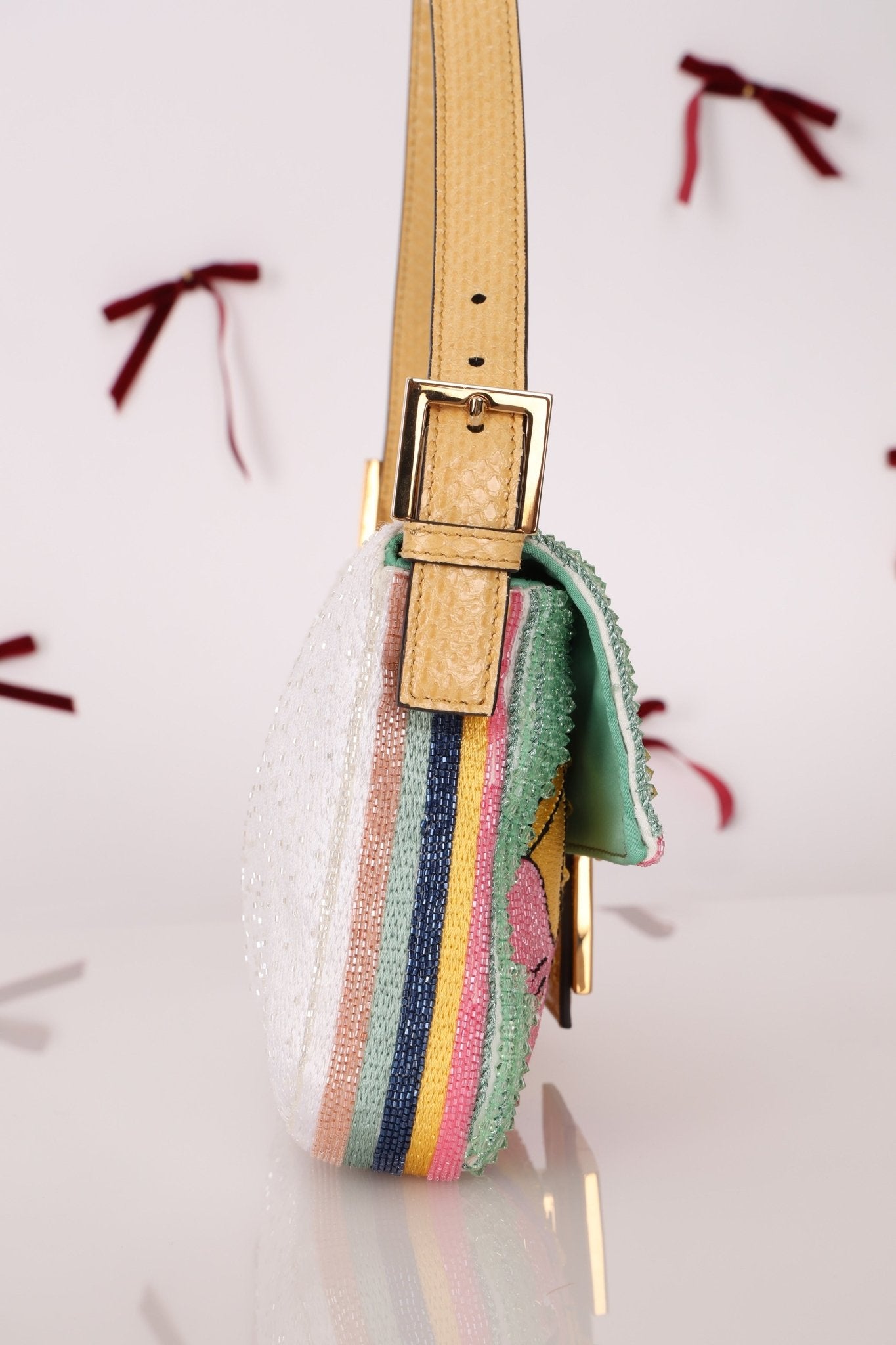 Limited Edition Fendi 1997 Pop - Art Beaded Sequin Snakeskin Baguette - FashioNica