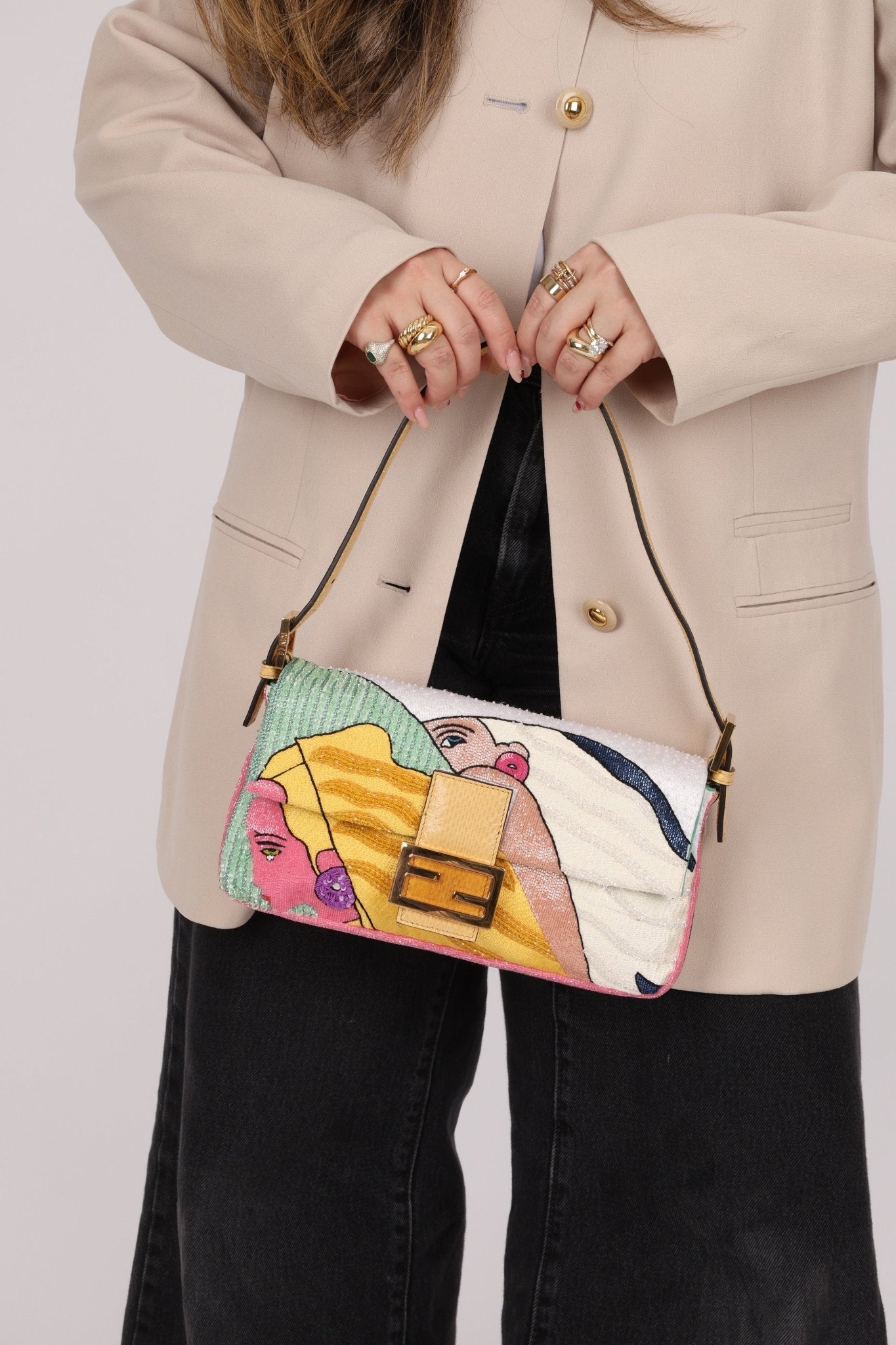 Limited Edition Fendi 1997 Pop - Art Beaded Sequin Snakeskin Baguette - FashioNica