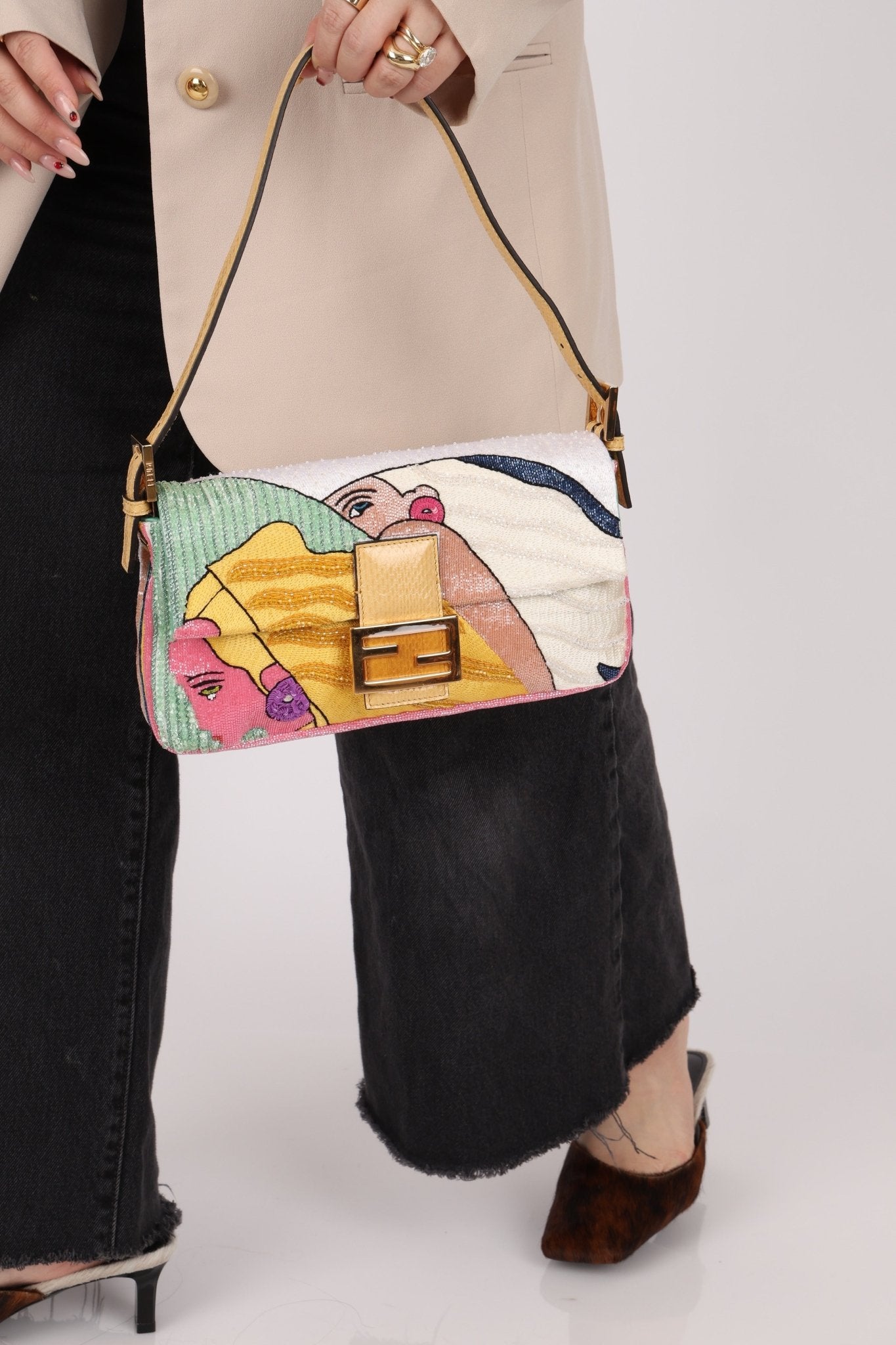 Limited Edition Fendi 1997 Pop - Art Beaded Sequin Snakeskin Baguette - FashioNica