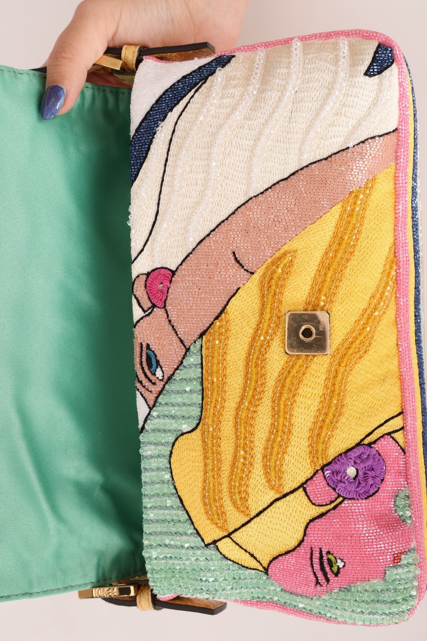 Limited Edition Fendi 1997 Pop - Art Beaded Sequin Snakeskin Baguette - FashioNica