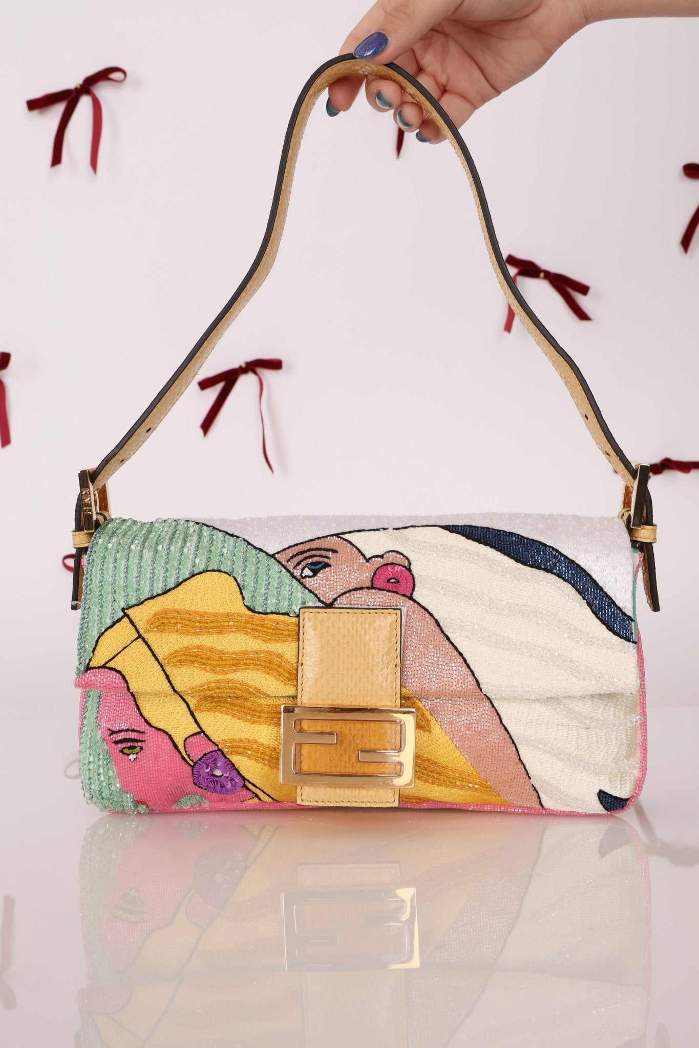 Limited Edition Fendi 1997 Pop - Art Beaded Sequin Snakeskin Baguette - FashioNica