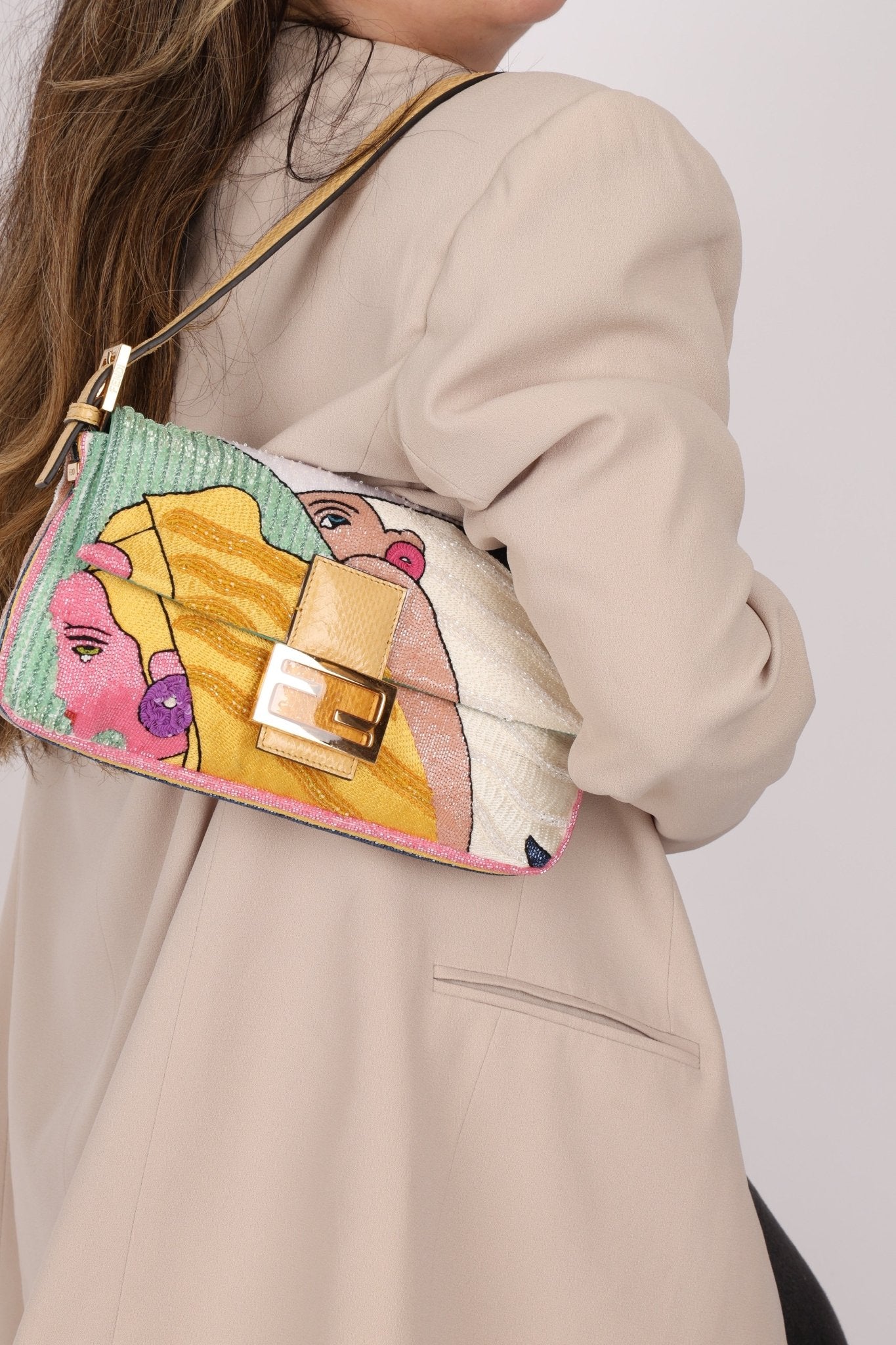 Limited Edition Fendi 1997 Pop - Art Beaded Sequin Snakeskin Baguette - FashioNica