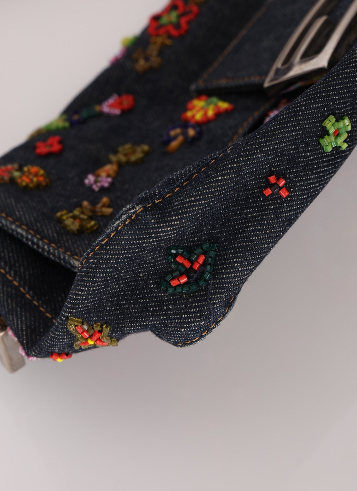 Limited Edition Fendi Floral Denim Beaded Baguette Bag - FashioNica
