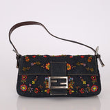 Limited Edition Fendi Floral Denim Beaded Baguette Bag - FashioNica