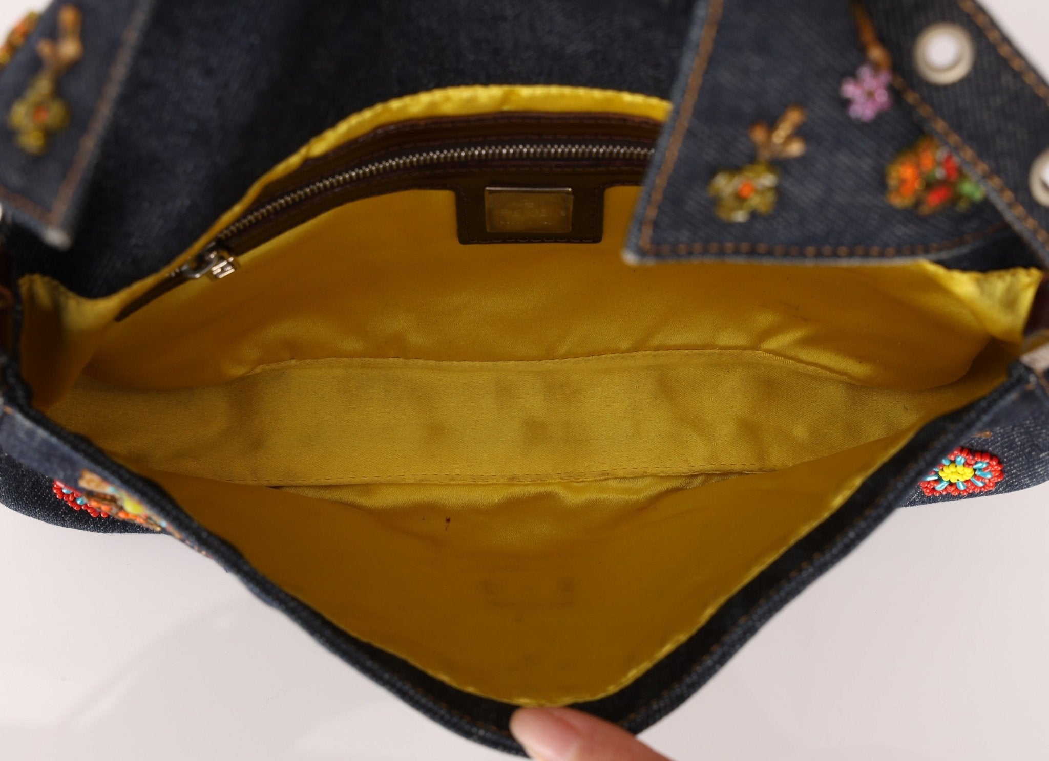 Limited Edition Fendi Floral Denim Beaded Baguette Bag - FashioNica