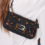 Limited Edition Fendi Floral Denim Beaded Baguette Bag - FashioNica