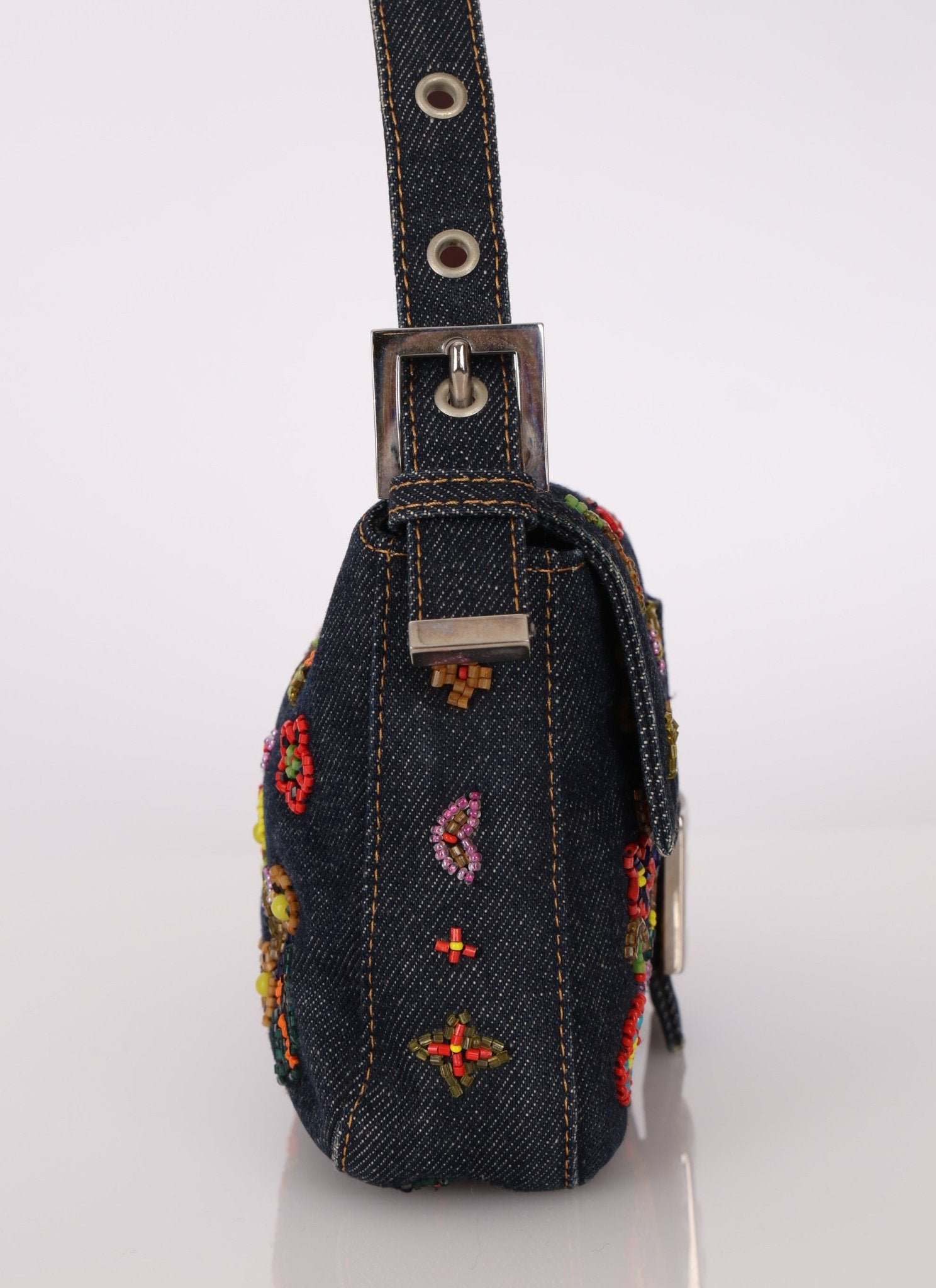 Limited Edition Fendi Floral Denim Beaded Baguette Bag - FashioNica