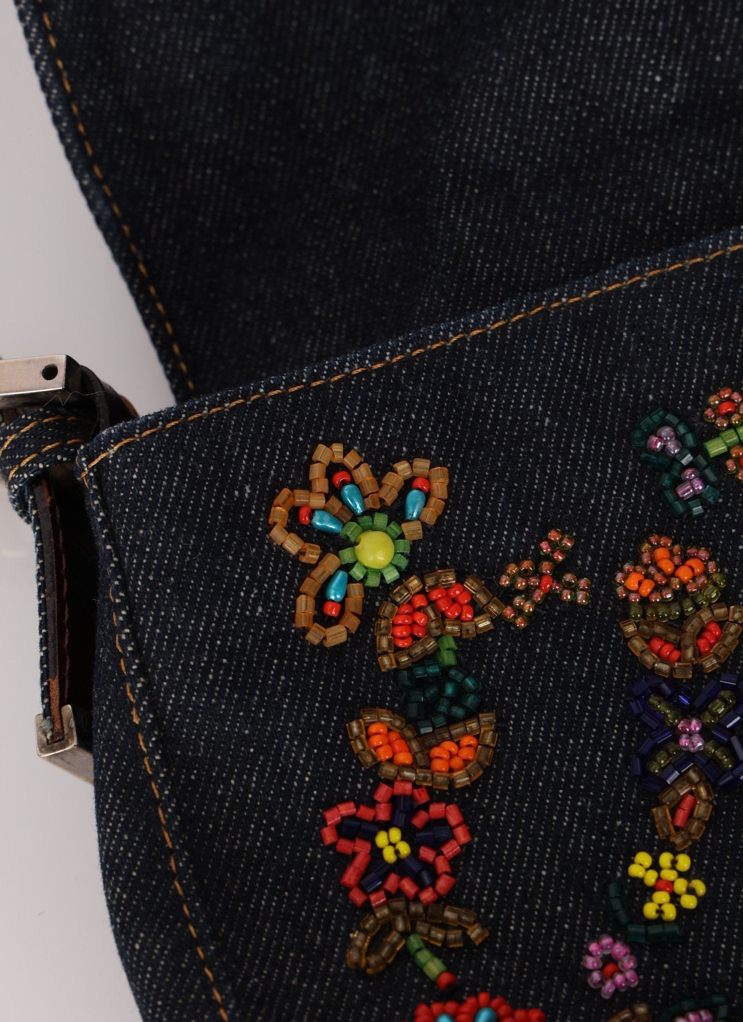 Limited Edition Fendi Floral Denim Beaded Baguette Bag - FashioNica