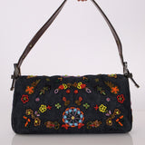 Limited Edition Fendi Floral Denim Beaded Baguette Bag - FashioNica